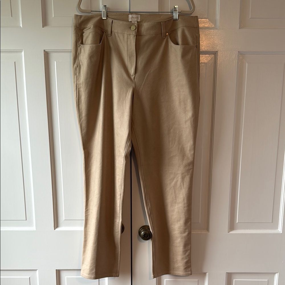 Chico's Beige Faux Suede Animal Textured Beige Tan Pants Size 3 XL Size 16
